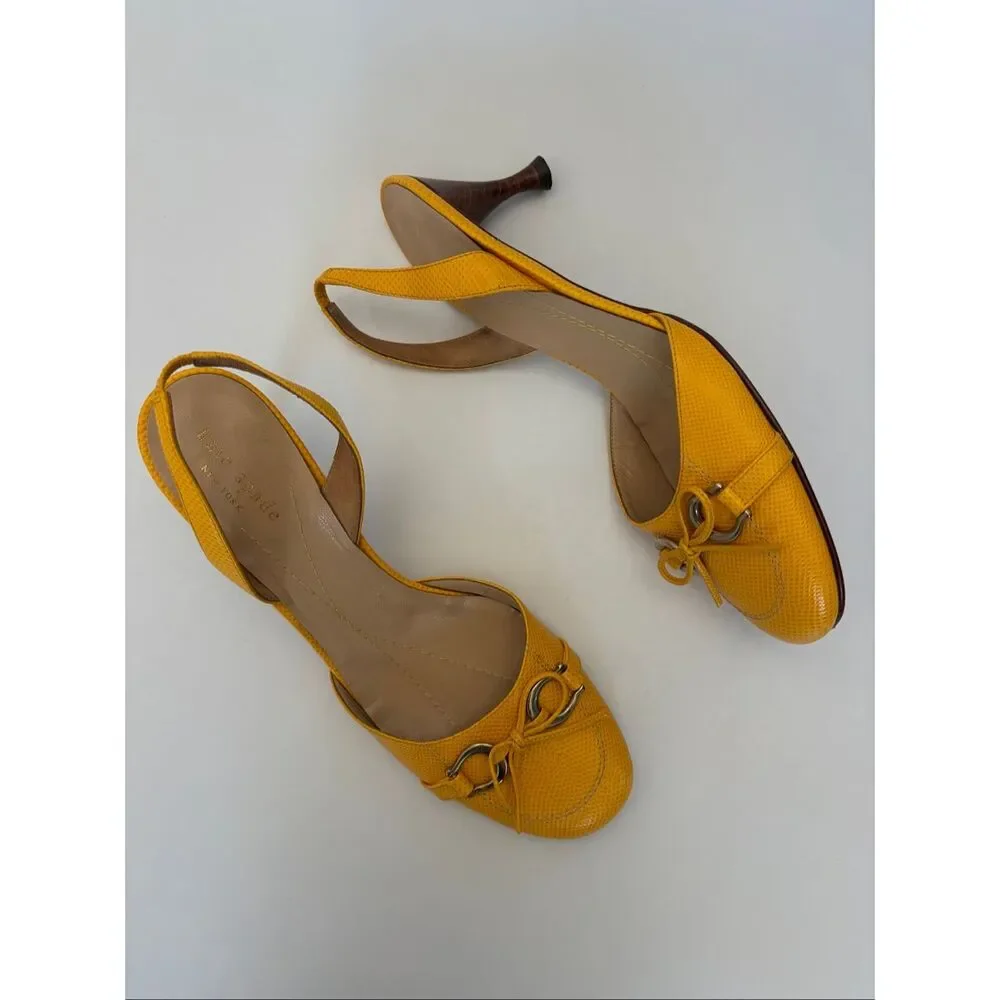 Kate Spade Terry Round Toe Slingback Kitten Heels in Yellow Size 8.5 - Picture 4 of 12